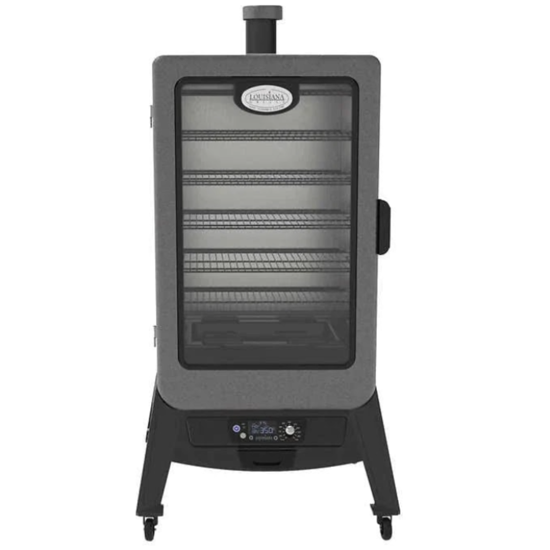 7 Series pellet vertical smoker, in use smoking assorted meats