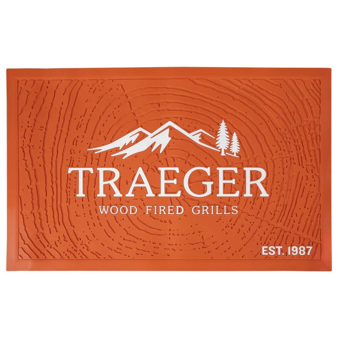 Traeger orange grill mat, top-view