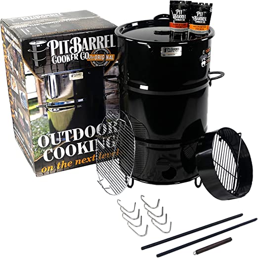 18.5" Classic Pit Barrel Cooker with all parts and product box nearby